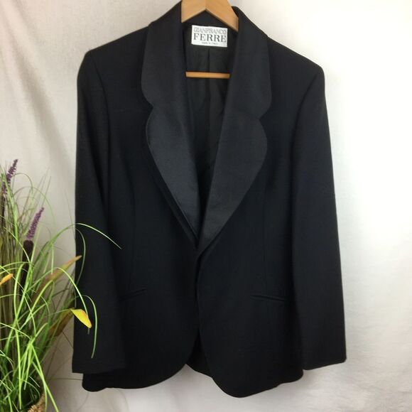 Gianfranco Ferre Black Wool & Silk Tailored Tuxedo Blazer Jacket 14 - Picture 1 of 7